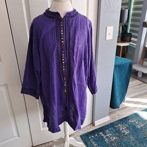 2X Soft Surroundings Mandarin Color Purple Tunic Mulicolor Buttons